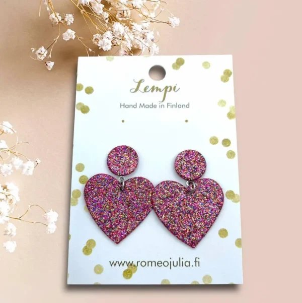 LEMPI®-korvakorut, Hellä -kimaltavat multicolor sydänkorvakorut