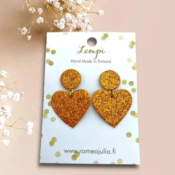 LEMPI®-korvakorut, Hellä -kimaltavat oranssit sydänkorvakorut