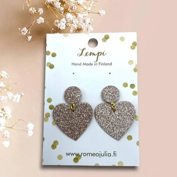 LEMPI®-korvakorut, Hellä -kimaltavat ruusukultaiset sydänkorvakorut
