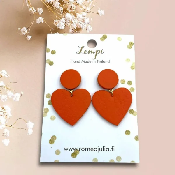 LEMPI®-korvakorut, Hellä -oranssit sydänkorvakorut