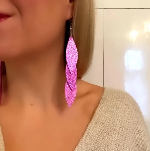 LEMPI-korvakorut, Laura (pinkki glitter, kolmiosainen)