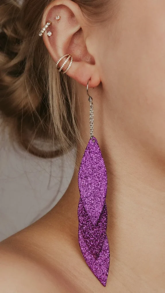 LEMPI-korvakorut, Laura (violetinpinkki glitter, kolmiosaiset)