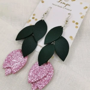 LEMPI-korvakorut, Lehdellinen tulppaani (vaaleanpunainen glitter)