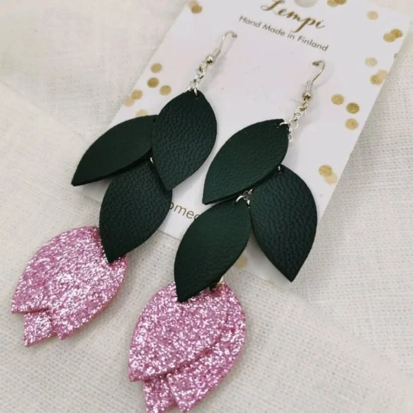 LEMPI-korvakorut, Lehdellinen tulppaani (vaaleanpunainen glitter)