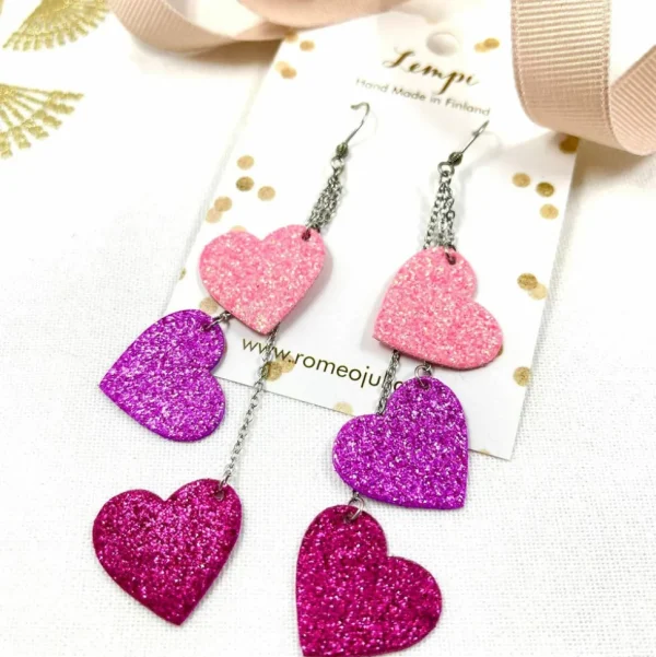 LEMPI-korvakorut, Lempi (3-os, kolmisävyinen pinkki glitter)