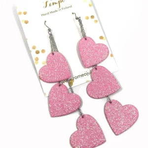 LEMPI-korvakorut, Lempi (3-os, jauhiskarkin pinkki glitter)