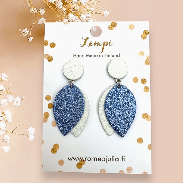LEMPI®-korvakorut, Nuppu (vaaleansininen & valkoinen glitter)