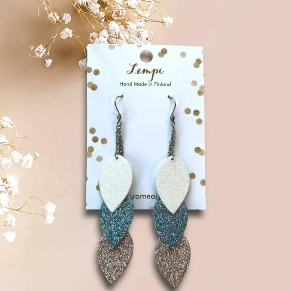 LEMPI®-korvakorut, Sirot Lehdet (3-osaiset, glitter pastelli)