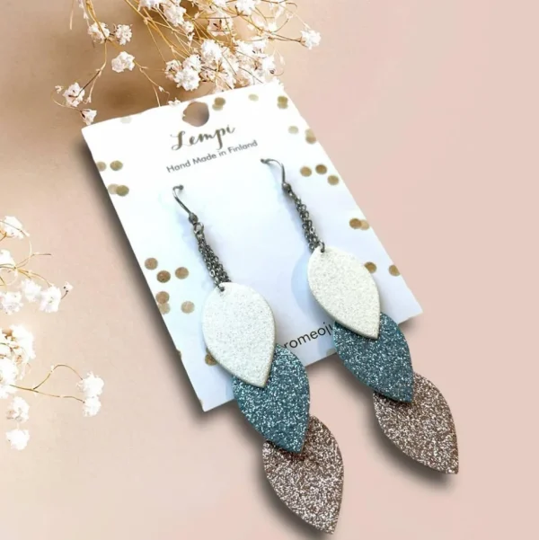 LEMPI®-korvakorut, Sirot Lehdet (3-osaiset, glitter pastelli)
