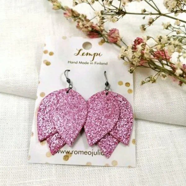 LEMPI-korvakorut, Tulppaani (vaaleanpunainen glitter,pinkimpi sävy)