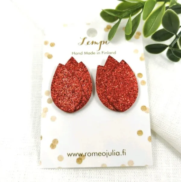 LEMPI-korvanapit, Tulppaani (punainen glitter)