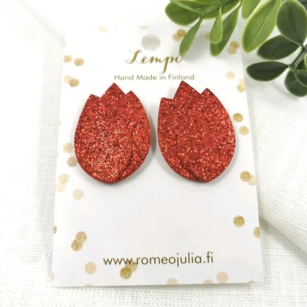 LEMPI-korvanapit, Tulppaani (punainen glitter)