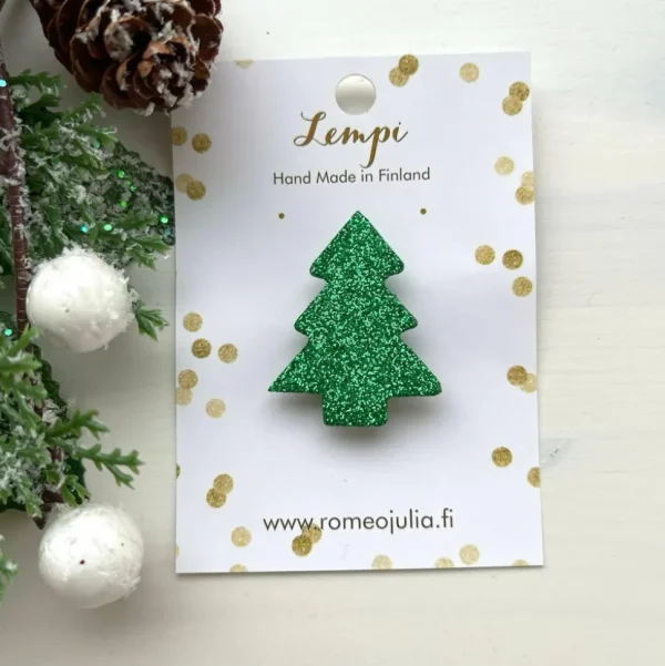 LEMPI-rintaneula, Joulukuusi (vihreä glitter)
