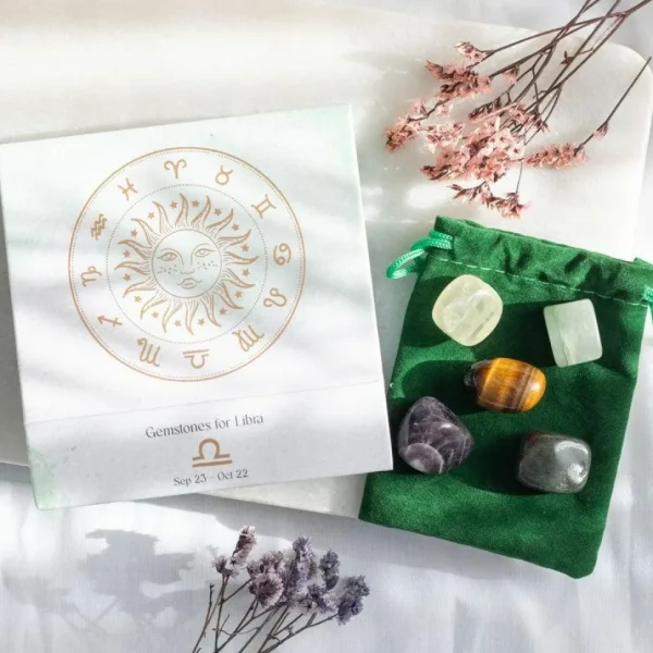 Libra Crystal Tumblestone Set -vaa'an luonnonkivi lahjapakkaus