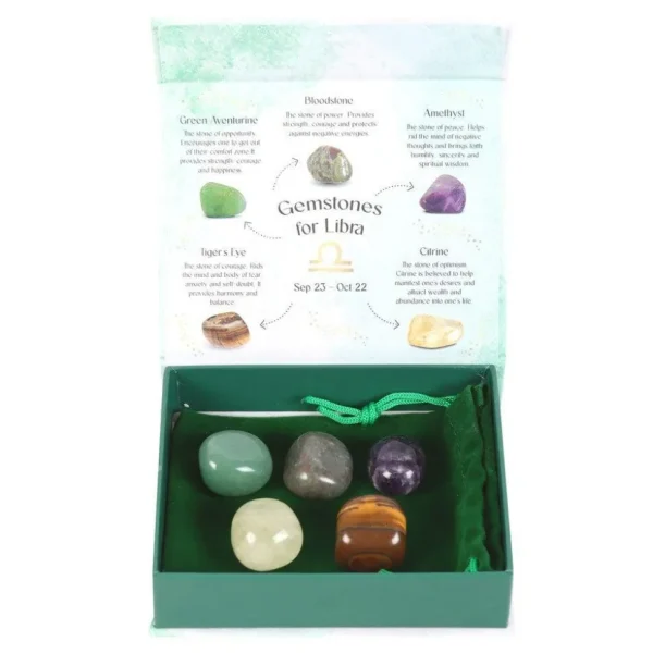 Libra Crystal Tumblestone Set -vaa'an luonnonkivi lahjapakkaus