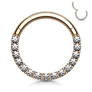 Lävistysrengas, Front Facing Titanium Hinged Hoop with CZ in Rosegold