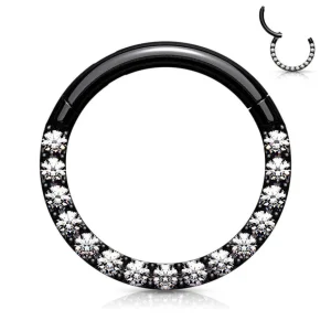 Lävistysrengas, High Quality Front Facing Hinged Rings with CZ/Black