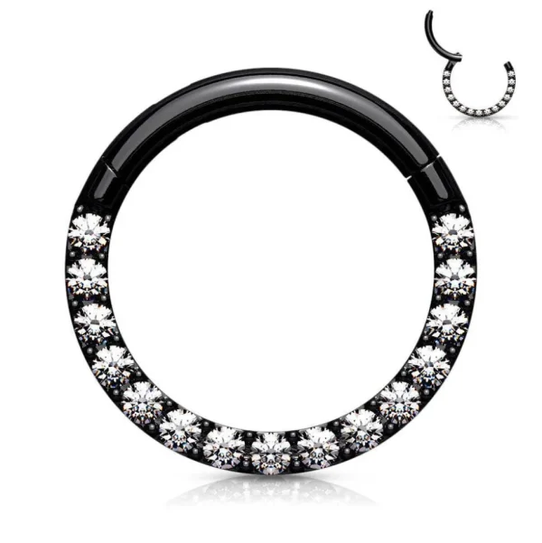Lävistysrengas, High Quality Front Facing Hinged Rings with CZ/Black