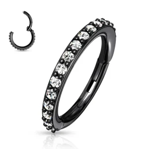 Lävistysrengas, High Quality Surgical Steel Hinged Rings with CZ/Black