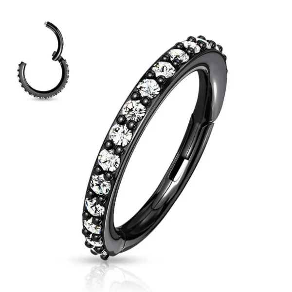 Lävistysrengas, High Quality Surgical Steel Hinged Rings with CZ/Black