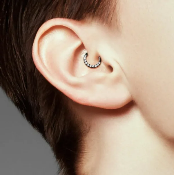 Lävistysrengas, High Quality Front Facing Hinged Rings with CZ/Black