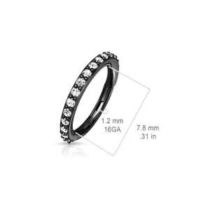 Lävistysrengas, High Quality Surgical Steel Hinged Rings with CZ/Black