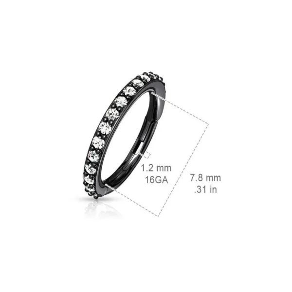 Lävistysrengas, High Quality Surgical Steel Hinged Rings with CZ/Black