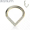 Lävistysrengas, Implant Grade Titanium Single Line CZ Hoop in Gold