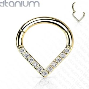 Lävistysrengas, Implant Grade Titanium Single Line CZ Hoop in Gold