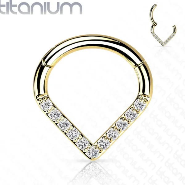 Lävistysrengas, Implant Grade Titanium Single Line CZ Hoop in Gold