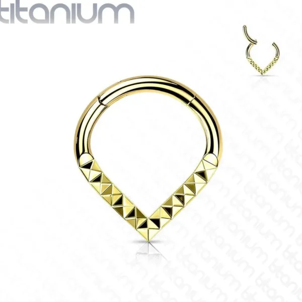 Lävistysrengas, Implant Grade Titanium Teardrop Pyramid Cut Hoop in GD