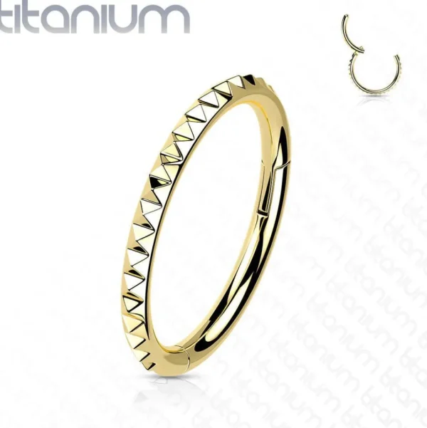 Lävistysrengas, Implant Grade Titanium Pyramid Cut Hoop in Gold