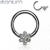 Lävistysrengas, Implant Grade Titanium Ring with CZ Flower