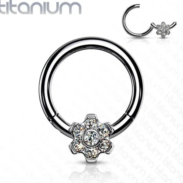 Lävistysrengas, Implant Grade Titanium Ring with CZ Flower