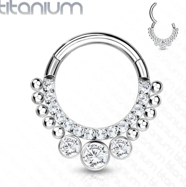 Lävistysrengas, Implant Grade Titanium CZ 3 Bezel Set Front Hoop