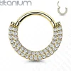 Lävistysrengas, Implant Grade Titanium CZ Paved Front Hoop in Gold