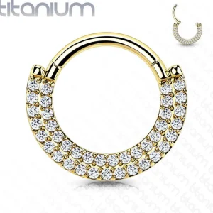 Lävistysrengas, Implant Grade Titanium CZ Paved Front Hoop in Gold