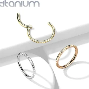 Lävistysrengas, Implant Grade Titanium Pyramid Cut Hoop in Rosegold