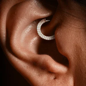 Lävistysrengas, Implant Grade Titanium CZ Paved Front Hoop in Gold