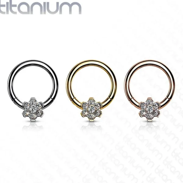 Lävistysrengas, Implant Grade Titanium Ring with CZ Flower