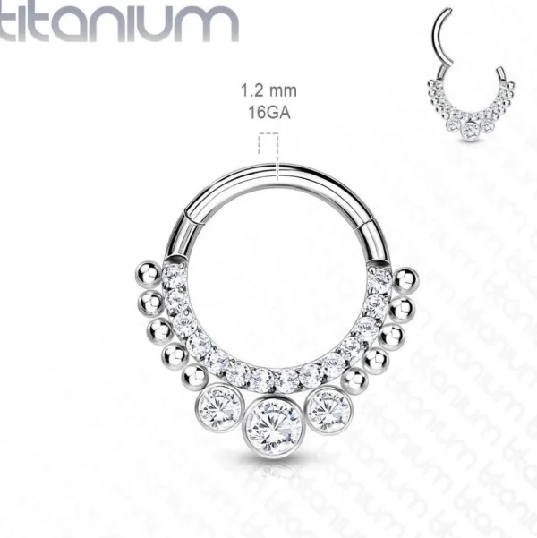 Lävistysrengas, Implant Grade Titanium CZ 3 Bezel Set Front Hoop