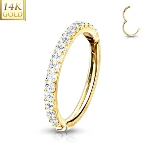Lävistysrengas, 14K Gold CZ Paved Half Circle Hinged Ring -kultarengas