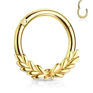 Lävistysrengas, Laurel Leaves Front Hinged Hoop Rings in Gold