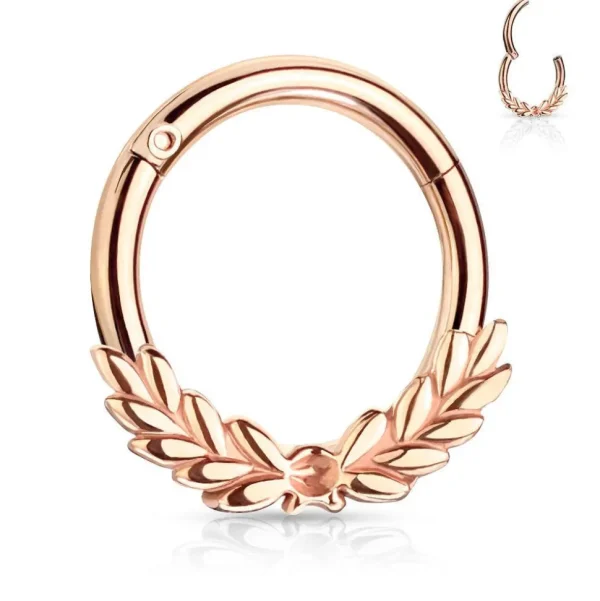Lävistysrengas, Laurel Leaves Front Hinged Hoop Rings in Rosegold