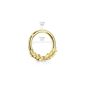 Lävistysrengas, Laurel Leaves Front Hinged Hoop Rings in Gold
