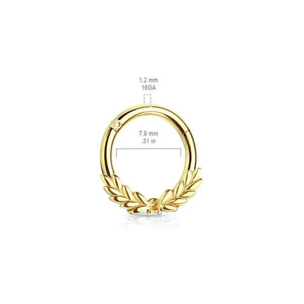 Lävistysrengas, Laurel Leaves Front Hinged Hoop Rings in Gold