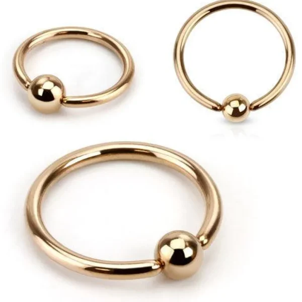 Lävistysrengas 1.2mm / 4mm pallo, Rosegold BCR -ruusukultainen rengas