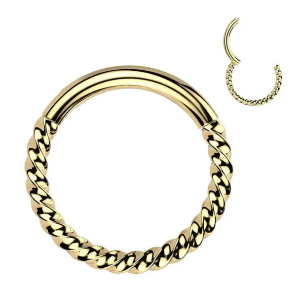 Lävistysrengas 1,2mm, Gold Titanium Braided Hoop -titaaninen clicker