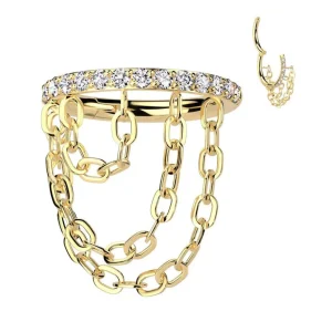 Lävistysrengas 1,2mm, Gold Titanium Triple Chain -titaaninen clicker