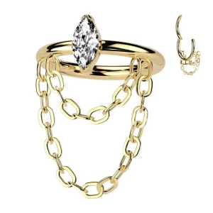Lävistysrengas 1,2mm, Gold Titanium Chain Dangle -titaaninen clicker